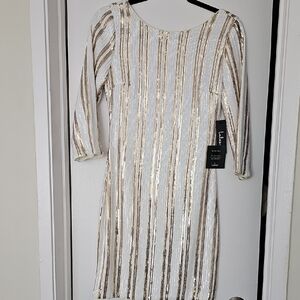 Lulu's Metallic Gold and White Long Sleeve Dress